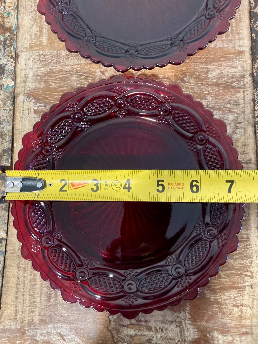 4 Avon Ruby Red Glass Luncheon Salad Dessert Plates 1876 Cape Cod Sunburst Back - Picture 2 of 16